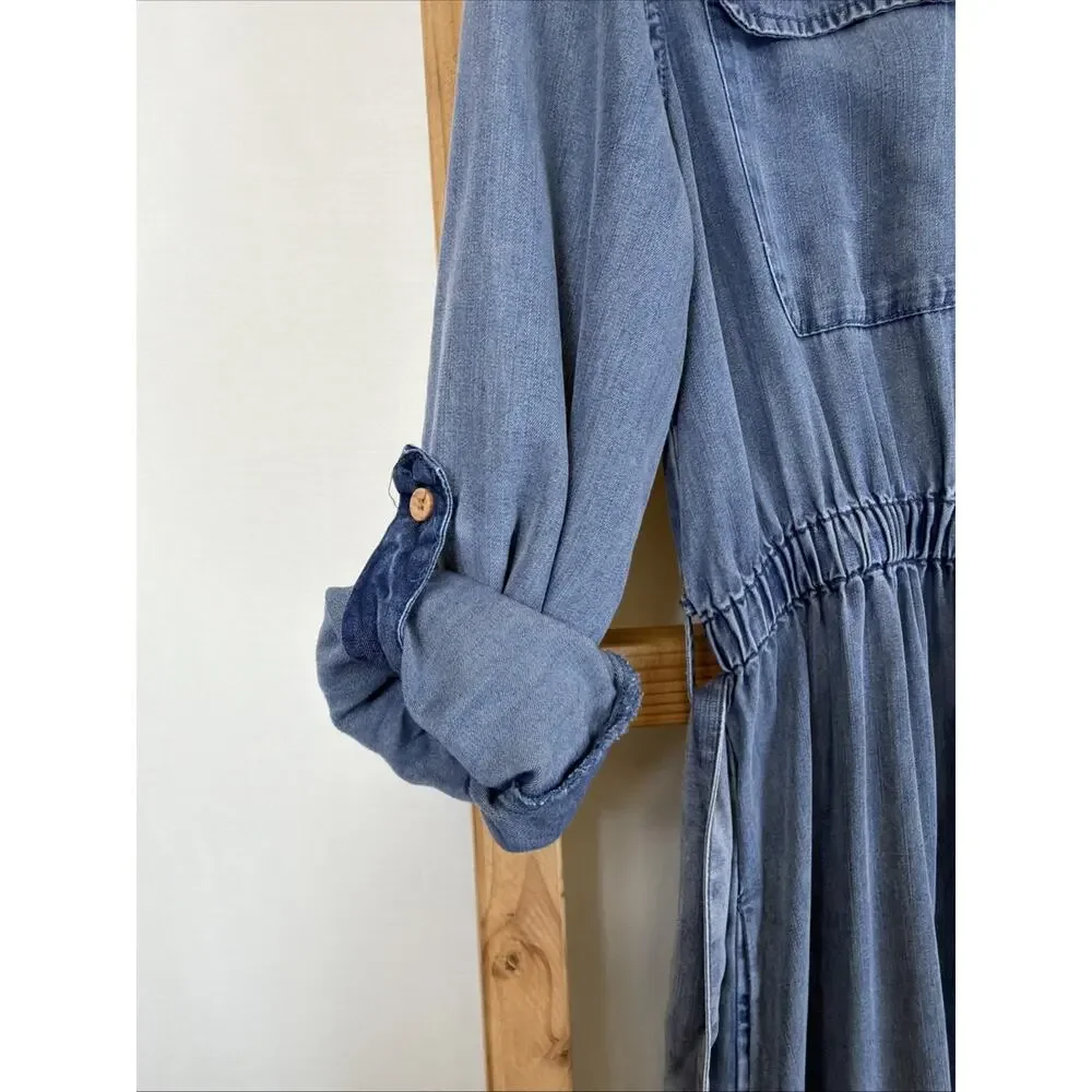 NWT Velvet Heart Blue Pockets Elastic Waist Button Up Shirt Dress #1414 Size SM - Picture 5 of 11